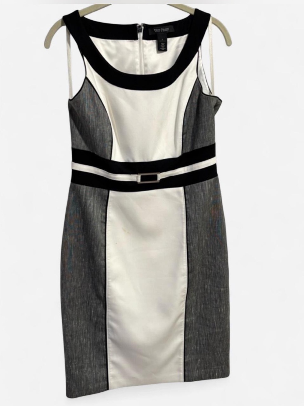 White House Black Market Black, White & Gray Colorblock Midi Dress